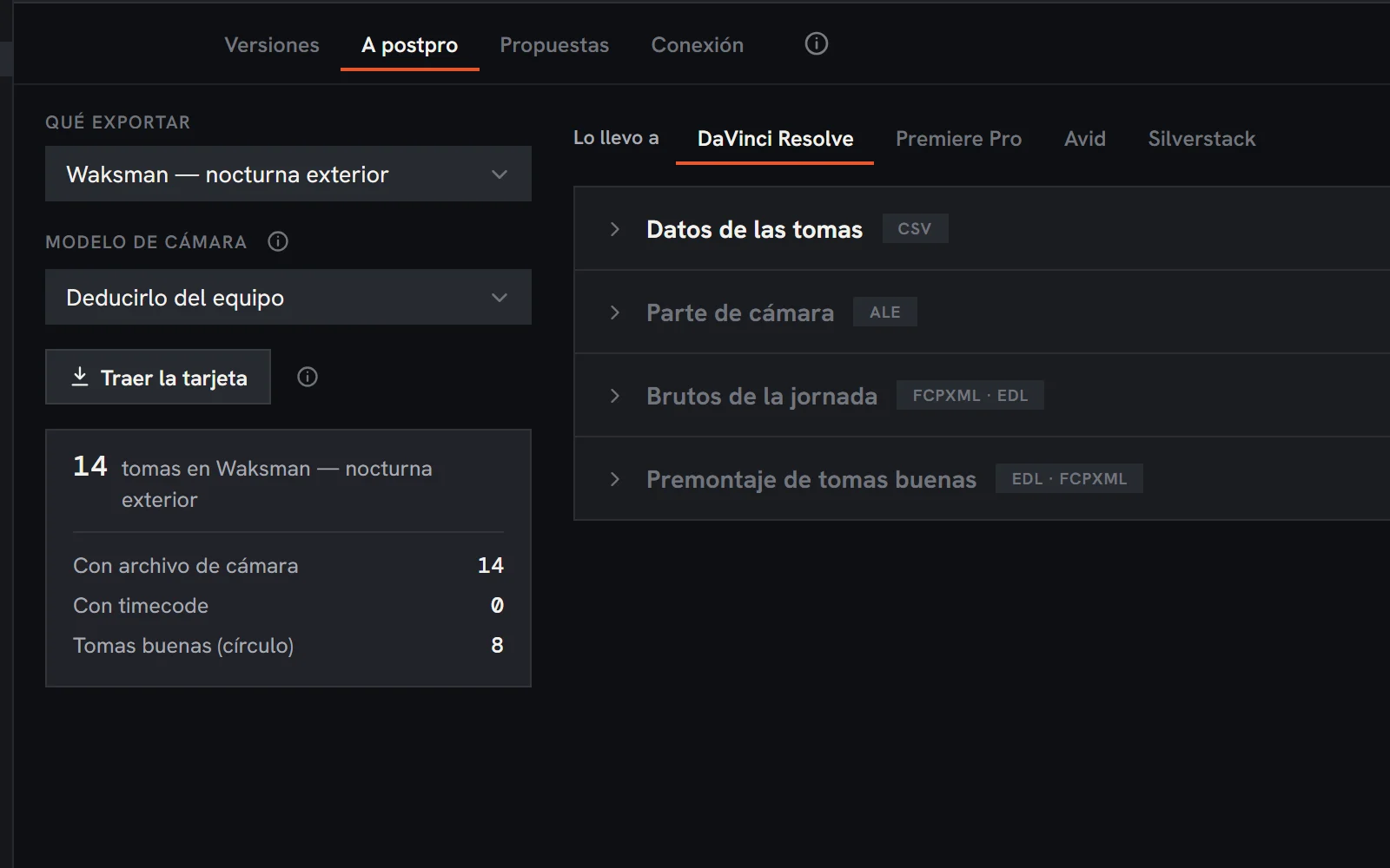 A postpro: los ficheros que se ofrecen según el programa de destino