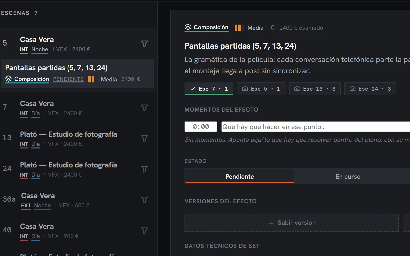VFX: un plano con efectos y sus versiones